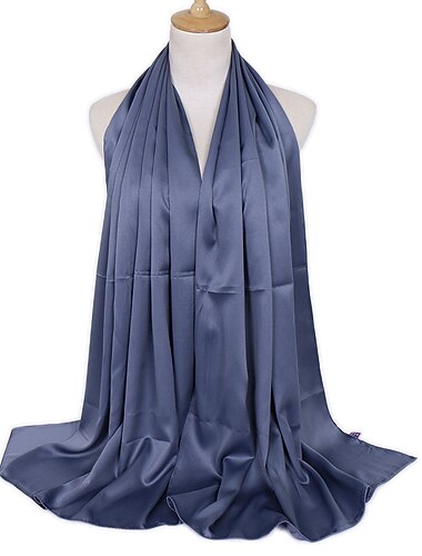  1 stk luksus kvinner silke hodeskjerf hijab skjerf langt muslimsk sjal turban bandana sateng skjerf hodeomslag