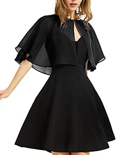  schwarzer Cape-Schal&amp; Wickel-Bolero für Damen, schlichter, ärmelloser Chiffon-Hochzeitsgast-Wickel mit reiner Farbe für Party-Abende im Frühling&amp; Sommer