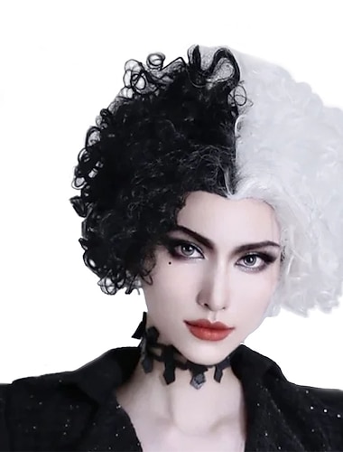  Cosplay Perücken Schwarz Weiß Gemischte Farbe Lockig Synthetische Haare Lang Perücken Damen Perücken Für die Party