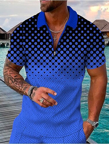 Voor heren Geometrisch Hawaiiaanse poloshirts Golfshirt Korte mouw Poloshirt Overhemden met kraag Casual Strand Kleding Vakantiekleding Feestoutfits 3D-afdrukken Polo met kwartrits blauw Geel Blozend