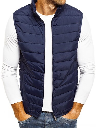  Per uomo Gilet trapuntato Cardigan Uscire Casual Tutte le stagioni Tasca Poliestere Semplice Cerniera Collo alla coreana Vestibilità regolare Nero Rosso Blu marino Grigio Gilet