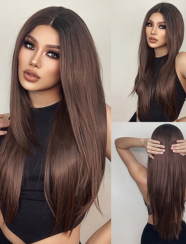  HAIRCUBE Auburn/Wine/Ombre Brown/Golden/Black Lace Front Wig Long Natural Straight 13*4*1 T Part Kanekalon Lace Wig With Baby Hair for Woman 180% Density