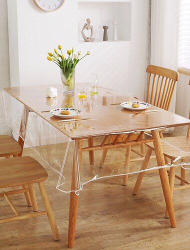  Nappe en plastique transparent, nappe en vinyle PVC 100 % imperméable, résistante à l'huile et aux déversements, protection de nappe rectangulaire essuyable pour table à manger, utilisations