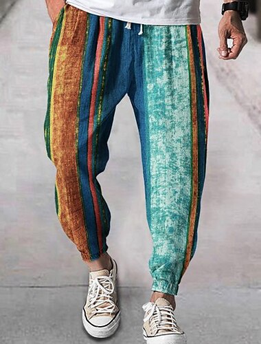  Voor heren Jogger Broek Zomerbroek Strandbroeken Trekkoord Elastische taille Grafisch Streep Comfort Ademend Dagelijks Strand Modieus Eenvoudig Paars Groen Micro-elastisch