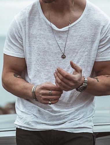  Hombre Camiseta Manga Corta Cuello Barco Verano Plano Moda Clásico Cómodo Cuello redondo Calle Casual Deportes Negro Blanco Azul Piscina Camiseta superior para hombre