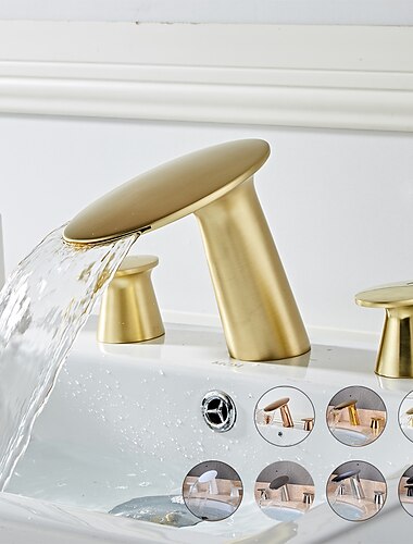  wijdverspreide wastafelkraan in de badkamer, twee handgrepen drie gaten waterval gegalvaniseerde badkranen