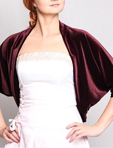  bordeauxrode fluwelen dames wrap shrug bolero elegant casual dagelijks warm houden 3/4 mouwen dolman mouwen fluwelen bruiloft wraps met pure kleur voor avondfeest herfst&amp;winterjurk om indruk te