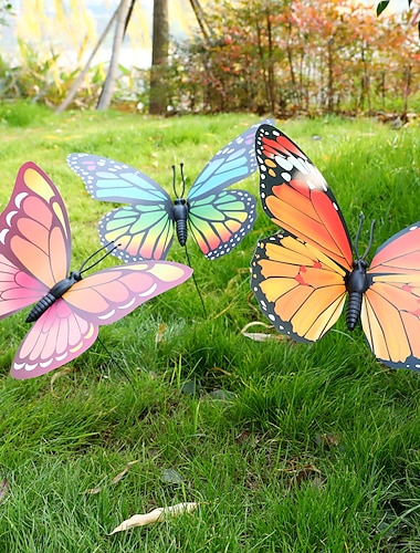  3 piezas 3d mariposa artificial para decoraciones de jardín simulación falsa estacas de mariposa yarda planta decoración de césped adornos de arte al aire libre