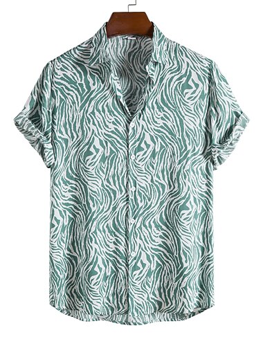  Voor heren Luipaard Overhemd Overhemd met knopen Korte mouw Modieus Ontwerper Casual Buiten Casual Feestdagen Zomer Lente Strijkijzer Lapwerk Afdrukken Button-omlaag Zwart / Wit Geel Groen