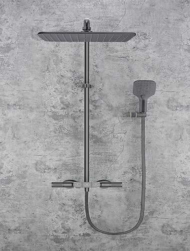  Duscharmatur, Duschsystem-Set – Handbrause inklusive, moderne verchromte / galvanisierte Halterung außerhalb des Keramikventils, Badewannen-Duschmischbatterien
