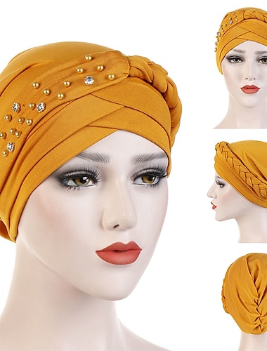  Hijab de mujer musulmana de la india, sombrero con cuentas, turbante, pañuelo para la cabeza, envoltura para la cabeza islámica, gorro para mujer, cubierta para la caída del cabello