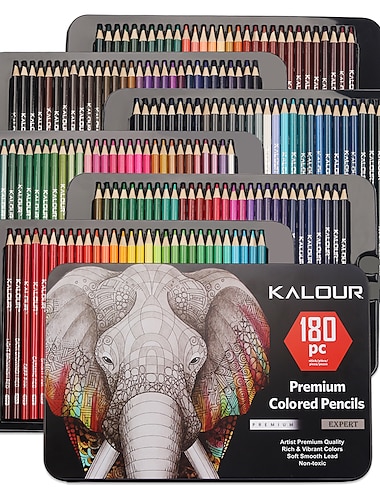  180 st professionella färgpennor, ritpennor bly 3,0 mm, plåtlåda paket, 180 färger träfärgade pennor för vuxna konstnärer., gå tillbaka till skolan