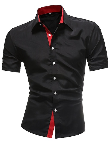  Herre Jakkesætsskjorter Button Up skjorte Skjorte med krave Flåde Sort rød Hvid Kortærmet Vanlig Krave Bryllup Arbejde Tøj