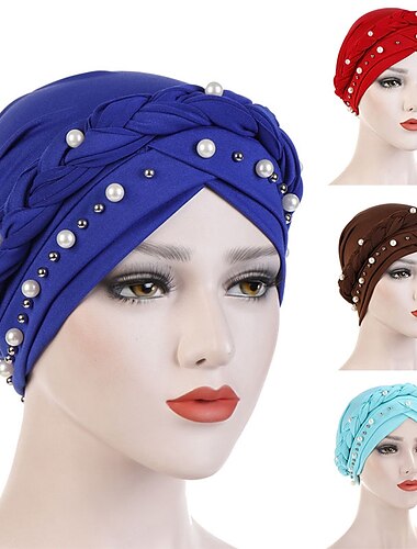  di modo delle donne perle sciarpa musulmana hijab del cappello delle donne india cappello solido turbante cappello wrap cap testa sciarpa velo cappello accessori per capelli femminili