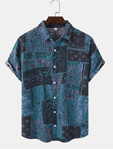  Herren Vintage Hemd Boho-Shirt Knopfhemd Kurzarm Modisch Designer Brautkleider schlicht Casual Täglich Frühling Sommer Umlegekragen Button-Down Blau Purpur Grün Kaffee