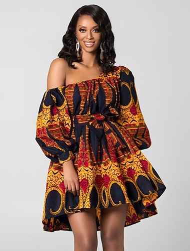 Femme Robe Tenues Africaines Modernes Bohème Impression africaine Kitengé Epaules Dénudées Actrice principale Mascarade Fleur Adultes Robe Soirée
