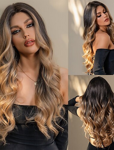  Haircube ombre коричневый / каштановый / золотой / винный / черный парик фронта шнурка длинные натуральные волнистые 13 * 4 * 1 т часть канекалон плетеный парик шнурка с детскими волосами для женщины