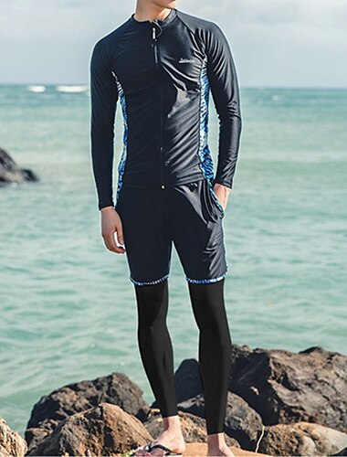  Homens Maiô Rashguard Proteção Solar UV UPF50+ Respirável Manga Longa Roupas de Mergulho roupa de banho 3 Peças Zíper Frontal Natação Surfe Snorkeling Praia Floral Verão Primavera Outono