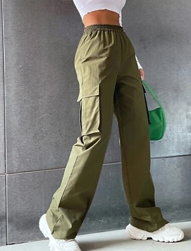  kvinders cargo faldskærmsbukser chinos bukser fuld længde bomuldsblanding lomme baggy mikroelastisk mellemtalje mode afslappet weekend sort army green s m sommer forår&amp;  efterår