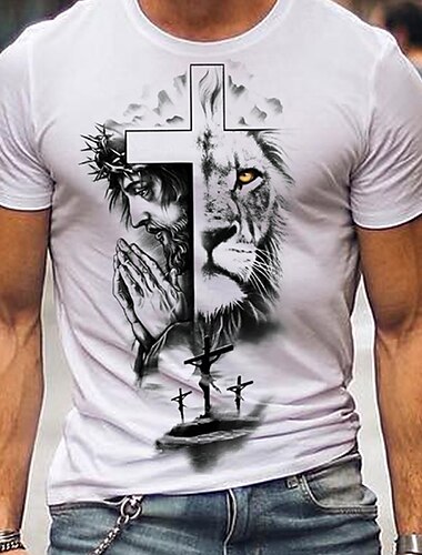  男性用 十字架 Tシャツ カジュアルスタイル コットン 半袖 グラフィック シャツ ワイン ドラック・グレイ ヘザーグレー 快適なTシャツ アウトドア ストリート ファッションデザイナーの衣類