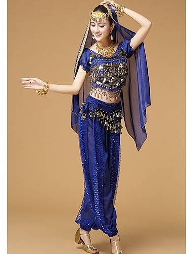  Femme Costume de danse du ventre Indien Fille indienne Mascarade Adultes Haut Jupe Casque Soirée