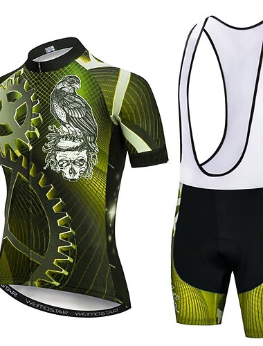  Per uomo Maglia da ciclismo con pantaloncini con bretelle Manica Corta Mountain Bike MTB Ciclismo su strada Estate Blu Nero Giallo Attrezzatura Divertente Bicicletta Cuscinetto 3D Asciugatura Rapida