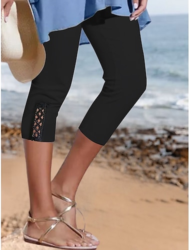  Mujer Pantalones pantalones cortos capri Poliéster Cortado Media cintura Medio corto Negro Verano
