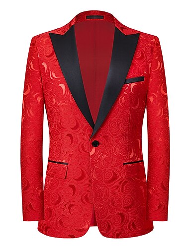  Herren Blazer-Jacke Blazer Sakko Party Geschäftlich Pflanzen Print Schwarz Rote Dunkelmarine Reguläre Passform Regular Fit