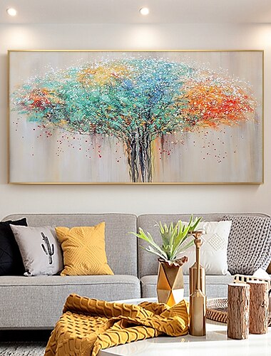  Pintura al óleo pintada a mano hecha a mano, arte de pared, árbol colorido, decoración del hogar, lienzo enrollado, sin marco, sin estirar