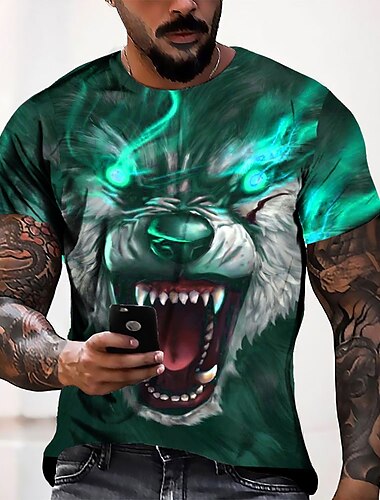  Herren Unisex Wolf Grafikdrucke T Shirt Kurzarm T-Shirt 3D-Druck Rundhalsausschnitt Hemd Sport Designer Lässig Outdoor Straße Täglich Hellgrün Blau Dunkelgrün Sommer Bekleidung S M L XL XXL 3XL 4XL