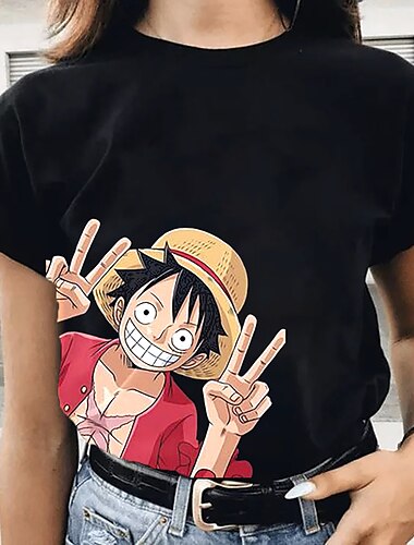  One Piece Monkey D.Luffy Manches Ajustées Anime Dessin Animé Animé Harajuku Art graphique Kawaii Pour Couple Homme Femme Adulte Mascarade Rentrée scolaire Estampage à chaud