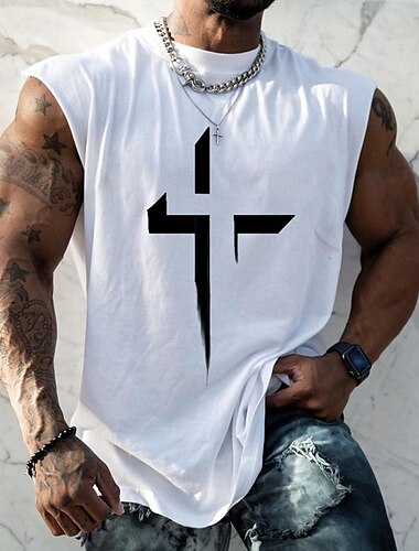  Hombre Unisexo Estampados Cruz Camiseta Estilo casual Estilo clásico Correas Camiseta Cuello Barco Camisa Deportes Casual Grande y alto Exterior Calle Festivos Negro Blanco Azul Marino Verano Ropa S