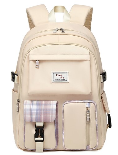  Homens Mulheres Unisexo Mochila Escolar mochila Escola Viajar Côr Sólida Tecido Oxford Ajustável Grande Capacidade Prova-de-Água Botões Ziper Preto Rosa Roxo