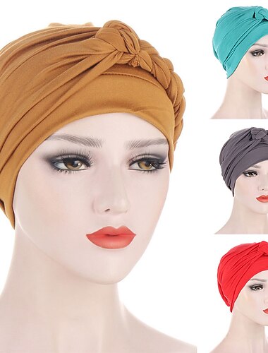  Mujeres dama musulmana una media trenza cabeza turbante envoltura cubierta sombrero suave pérdida de cabello gorro gorros