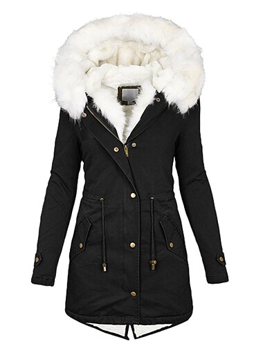  Damen Winterjacke Hoodie Jacke Outdoor Strasse Täglich Winter Herbst Lang Mantel Regular Fit Windundurchlässig warm halten Strassenmode Casual Jacken Langarm Farbblock Pelzkragen Tasche Rosa