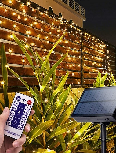  elegante matrimonio ricevimento festa rete solare luci maglia 3m*2m 200led con telecomando recinzione stringa luce ip65 esterno impermeabile/8 modalità/timer/per giardino/portico/matrimonio