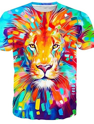 Pojkar 3D Djur Lejon T-shirt Kortärmad 3D-tryck Sommar Vår Aktiv Sport Mode Polyester Barn 3-12 år Utomhus Dagligen Normal