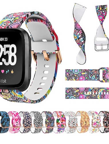  Correa de Smartwatch Compatible con Fitbit Versa 2 / Versa Lite / Versa SE / Versa Silicona Reloj inteligente Correa Impermeable Ajustable Transpirable Impreso floral Reemplazo Pulsera