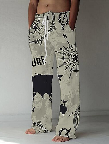  رجالي بنطلونات السراويل الصيفية سروال الشاطئ تصميم الرباط المرن جيب أمامي الساق المستقيمة مطبوعات غرافيك الكتابة على الجدران راحة ناعم فضفاض مناسب للبس اليومي موضة مصمم أسود أبيض
