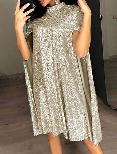  Elegant Goldene Zwanziger 1920er Über dem Knie Flapper Kleid Kleid Umhang Geteilte Ärmel Hochzeitsgast Pailletten Damen Neujahr Valentinstag Maskerade Hochzeit Hochzeitsgast Veranstaltung / Fest