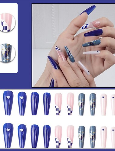  24 abnehmbare lange Ballerina-Falschnägel mit Design, tragbare Kunstnägel mit vollständiger Abdeckung