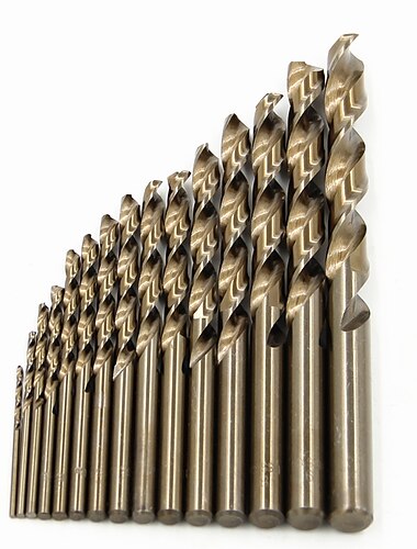  مجموعة 15 قطعة من 1.5-10mmm35 فولاذية عالية السرعة مطحونة بالكامل ومحمصة بمقبض أصفر مستقيم مجموعة مثقاب ملتوي من الفولاذ المقاوم للصدأ