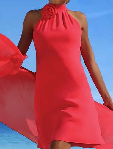  Vestido de Fiesta Tubo Elegante Envoltura Incluida Cuello Alto Corta  Mini Chiffon Sin Mangas con Flor 2025 talla personalizada gratuita