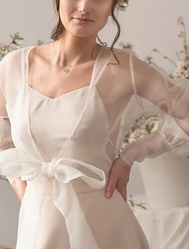  boléro enveloppant pour femme voiles de mariée&amp;Robe de mariée transparente à manches longues bouffantes et protection solaire en organza avec lacets pour robe de mariée toutes saisons pour