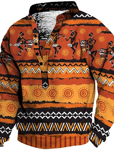  Herr Unisex Bohemstil Grafiska tryck Tröja Långärmad Tröja Kinakrage Henley krage Streetwear Designer Ledigt 3D-tryck Ledigt Dagligen Sport Mönster Vår & sommar