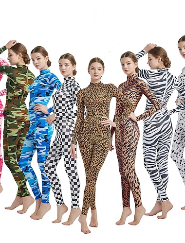  Zentai pakken cosplay kostuum kid's vrouwen lycra spandex dier bont patroon luipaard camouflage halloween carnaval