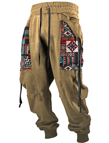  Voor heren Cargohosen Joggingbroeken Jogger Broek Trekkoord Zijzakken Lint Grafisch Geometrisch Comfort Ademend Casual Dagelijks Streetwear Katoenmix Sport Modieus Geel Blozend Roze Micro-elastisch