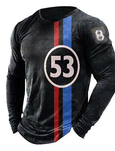  Herren Unisex Gestreift Grafik-Drucke T Shirt Distressed-T-Shirt Langarm T-Shirt 3D-Druck Rundhalsausschnitt Hemd Leicht Klassisch Brautkleider schlicht Outdoor Täglich Festtage Schwarz Blau Braun