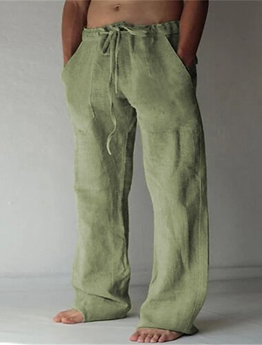  ouku Herren Hose Sommerhose Baggy Pants Strandhose Freizeithose Kordelzug Fronttasche Gerades Bein Einfarbig Komfort Weich Lange Länge Yoga Urlaub Strandmode Hawaii Schwarz Weiß