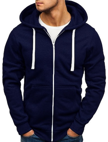  Hombre La chaqueta con capucha Full Zip Sudadera Color sólido Deporte Deporte Camiseta Manga Larga Transpirable Suave Cómodo De Uso Diario Exterior Casual Ropa Deportiva Diario Ropa de Deporte